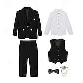 abordables Costumes et Tenues de Porteur d'Anneau-Costume de garçon d'honneur 6 pièces avec blazer &amp;gilet &amp; pantalon  &amp; chemise  &amp;Costume garçon avec cravate, élégant et décontracté, idéal pour les fêtes en extérieur. Couleur unie, noir, kaki, gris,
