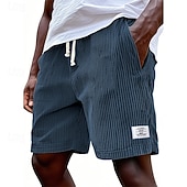 cheap Casual Shorts-Men's Shorts Casual Shorts Corduroy Shorts Pocket Elastic Waist Plain Breathable Knee Length Outdoor Vacation Daily Wear Vacation Fashion White Navy Blue Micro-elastic
