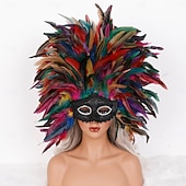 halpa Lisätarvikkeet-Karnevaali 2026 Rio Karnevaali Samba Lisävarusteet Karnevaali Höyhenmaski Päähine Punainen Oranssi  Valkoinen Täysin Höyheninen Maski Brasilia Festivaali Esityspuku