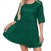 economico miniabito nero-Per donna Mini Abito Abito Bianco Abito nero Abito con Paillettes Vestito rosa Elegante Moda Classico Quotidiano All'aperto Feste Vestibilità comoda Semplice Manica Corta Girocollo Argento Rosa