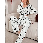 preiswerte Valentinstag Schlaf &amp; Lounge-Damen Schlafanzug Set Lässig Komfort Herz Elastischer Bund Hose Täglich Heim Langarm Quadrathals Blau Schwarz Rosa Rote Purpur Sommer Frühling Normale Passform