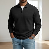 baratos Polo Clássico Masculino-Homens Camisas Polo Waffle Textura Casual Ao ar livre Com Zíper Quarter Zip Manga Longa Moda Moderno Côr Sólida Textura Zip Up Primavera &amp; Outono Todas as Estações Normal Preto Branco Vinho Azul
