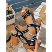 preiswerte Absatzsandalen-Damen Täglich Blockabsatz Offene Spitze Mode Kunstleder Klettverschluß Schwarz Weiß Pink