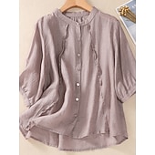 Χαμηλού Κόστους Βασικά Ψεύτικα Πουκάμισα-Γυναικεία Μπλούζα Λινό από ψεύτικο βαμβάκι Κεντητό Κουμπιά Φλοράλ Στυλάτο Καθημερινό 3/4 Μήκος Μανικιού Μανδαρίνο Κολλάρο Κανονικά μπλουζάκια Καθημερινά Ανθισμένο Ροζ Βυσσινί Πορτοκαλί Χακί