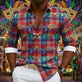 preiswerte Geometrische Muster-Mardi-Gras-Hemd für Herren – farbenfrohes Karnevalshemd