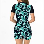 preiswerte One Pieces Rash Guards-Damen Anti UV Shirt Badeanzug Einteilige Patchwork Tropisch Leoprint Reißverschluss Spandex UV Schutz Hohe Elastizität Kurzarm Bademode Surfen Tauchen Schnorcheln Sommer