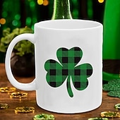 cheap Mugs &amp; Cups-St Patrick's Day Mug 12oz Buffalo Plaid Shamrock Truck Coffee Mug Irish Ceramic Matching Mugs Party Cups for Home School Office Table Centerpieces Housewarming Gift