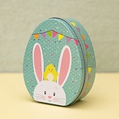 cheap Easter-1pc Easter Bunny Egg Shape Tin Box, Kids Gift Candy Container, Cute Metal Treat Case, Holiday Party Favor, Easter Basket Stuffer Storage Box