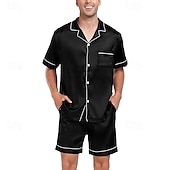 זול פיג'מות-בגדי ריקוד גברים לבוש שינה סט פיג'מה חולצת פיג'מה ומכנסיים קצרים 1set אחיד אופנתי מסוגנן קלסי יומי בית מיטה ספנדקס פוליאסטר קומפורט רך נושם דש שרוולים קצרים חולצה שורטים אלסטית מותניים כפתורים קיץ
