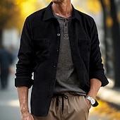 economico camicia da uomo con bottoni-Per uomo Camicia Camicia casual Camicia da Spiaggia Camicia di Velluto a Coste Camicia con Bottoni Nero Giallo Kaki Manica Lunga Tinta unica Bavero Quotidiano Vacanza Tasca Abbigliamento Moda Casual