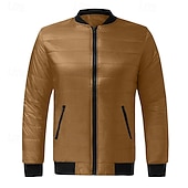 cheap Men's Downs &amp; Parkas-Men's Winter Coat Puffer Jacket Padded Pocket Quilted Polyster Casual Daily Outdoor Regular Fashion Streetwear Thermal Warm Winter Solid Color Blue Dark Grey Wine Black Puffer Jacket