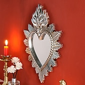 preiswerte Wandskulpturen-Wanddekor-Spiegel mit flammendem Herzmotiv, handgefertigter Hängeschmuck in Form eines flammenden Herzens, Wandkunst im europäischen Stil für Wohnzimmer, Schlafzimmer, Arbeitszimmer, religiöse