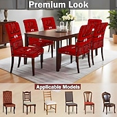 رخيصةأون غطاء كرسي الطعام-غطاء كرسي طعام مطاطي لعيد الحب، بنقشة مربعات الجاموس باللونين الأسود والأبيض مع قلب وقوس على مسند الظهر، غطاء كرسي شتوي قابل للإزالة والغسل للمنزل والمطعم والمطبخ وغرفة المعيشة (1/4/6 قطع)