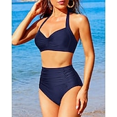 economico Surfing Tankinis &amp; Bikinis-Per donna Costume da bagno Bikini a vita alta con volant 2 pezzi Tropicale Senza schiena Protezione UV Alta elasticità Senza Maniche Costume da Bagno Surf Immersione Snorkeling Estate