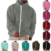 cheap Fleece Hoodie-Men's Hoodie Full Zip Hoodie Pullover Hoodie Sweatshirt Fleece Hoodie Wine Red Hooded Plain Zipper Casual Daily Sports &amp; Outdoor Streetwear Cool Sportswear All Seasons Clothing Apparel Hoodies