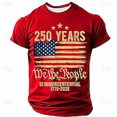  4th of July 2026 250th Memorial Day Men's 3D Print US Flag Crew Neck Short Sleeve T-Shirt Daily Street
