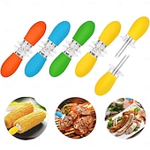 billiga Köksredskap och -apparater-10 st majskolvshållare i rostfritt stål med spettgafflar och sammankopplade designer för hemmamatlagning, camping och grillfester (flerfärgade)