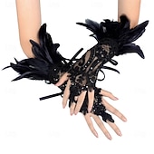 halpa Lisätarvikkeet-Carnival 2026 Rio Carnival Samba-asu violetit höyhenet pitsikäsineet naisille goottilaiset burleski käsikahvat mustalla ompelulla | Brasilian festivaaliesityksen puku