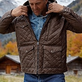 economico Giubbotti Casual-Per uomo Giacca trapuntata Giacca Casual Quotidiano All'aperto Tasca Autunno Inverno Semplice Vintage Streetwear Bavero Regolare Marrone Giacca