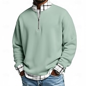 baratos Polo Clássico Masculino-Homens Xadrez Camisas Polo com zíper Manga Longa Camisas polo colarinho do vovô Casual Escola Roupa Esportiva Feriado Roupa Diária Impressão 3D Polo com fecho de correr de um quarto Primavera Outono