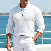 voordelige Heren Klassieke Polo-Voor heren Wafel Poloshirts Met Textuur Casual Buiten Kwart ritssluiting Lange mouw Modieus Modern Effen Kleur Effen Gebreid Herfst winter Zomer Lente Strak Donker Bruin Wit Wijn Marineblauw
