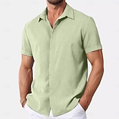 tanie Klasyczny-Męskie Koszula Koszula lniana Letnia koszula Koszula zapinana na guziki Codzienna koszula Koszula plażowa Równina Urlop Codzienny Czarny Biały Rumiany róż Niebieski Krótki rękaw Kołnierz Lato Odzież