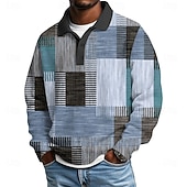 economico Polo geometrica da uomo-Per uomo Blocco di colori Geometrico Magliette Polo a Nido d'Ape Testurizzato Manica Lunga Magliette polo Bavero Abbigliamento Sportivo Casual Scuola Athleisure Abbigliamento quotidiano Stampa 3D