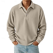 economico Polo classica da uomo-Per uomo Camicia di Velluto a Coste Testurizzato Casuale Sportivo Bavero Manica Lunga Moda Essenziale Blocco di colori Bottoni Caldo Autunno Primavera &amp; Autunno Vestibilità regolare Nero Blu scuro