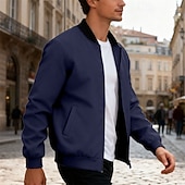 economico Giubbotti Casual-Per uomo Giacca Leggera Giubbotto bomber Giacca Casual Casuale Quotidiano Leggero Tasca Primavera Autunno Semplice Streetwear Elegante Colletto Mao Regolare Blu Nero Giallo Rosso Blu marino Giacca