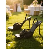 abordables Femmes-Sandales élégantes à talons, bout ouvert et dentelle, ornées d'un nœud, idéales pour les mariages champêtres et les occasions formelles, parfaites pour les invitées.
