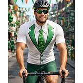  Herr St Patrick Jersey Cykeltröja Shamrock Novelty Kort Ärmar Cykel Tee Tshirt Jersey Topp med 3 Bakfickor UV Resistens Snabbtorkande Med Fickor Främre Dragkedja Sport Vit Grön Kläder Apparel