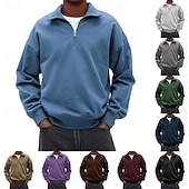 cheap Basic Sweatshirts-Men's Sweatshirt Pullover Hoodie Sweatshirt Quarter Zip Sweatshirt White Purple Standing Collar Plain Quarter Zip Casual Daily Sports &amp; Outdoor Streetwear Cool Sportswear Spring &amp;  Fall Clothing