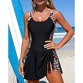baratos Rash Guards de Uma Peça-Mulheres One Pieces Vestido de banho com estampa animal Retalhos Elástico Sem Manga Roupa de Banho Surfe Snorkeling Natação Verão