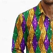 preiswerte Herren Satin Hemd-Karnevalshemd für Herren – auffälliger 3D-Diamantdruck im Festivalstil