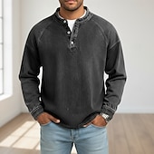 billiga grundläggande t-shirts-SoftFade™ Herrs T Skjorta Henley Skjorta Denim Skjorta 100% Bomull Syra Tvättad Skjorta Tee Topp Lång Ärmd Enkel Vintage Streetwear Avslappnad Färgad Tvättad Raglanärmar Stående Krage Henley Sport