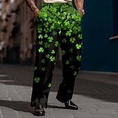cheap St. Patrick's Day Bottoms-St. Patrick's Day Men's Four Leaf Clover Shamrock Neon Glow Trousers Dress Pants Suit Pants Mid Waist Fashion Casual Holiday Relaxed Fit Flat Front Dress Pants with Side Pockets Spring Fall 3D Print
