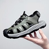 economico sandali da esterno-sandali sportivi beige da uomo: design comodo con rete traspirante, vestibilità regolabile per la spiaggia, le passeggiate e l'estate