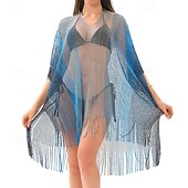 levne Kaftans-Dámské Plavky Přehozy Plavky Třásňový lem Vystřižený prázdniny Oblečení na pláž Tónované Do V Krátké rukávy Plavky