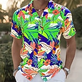 abordables Plantes tropicales-Homme Imprimé Floral Feuille de palmier Plantes Tropicales Chemise Chemise à col cubain Chemise hawaïenne Manche Courte Hawaïen Vacances Fête Tenue de plage Été Printemps Chemise à col camp