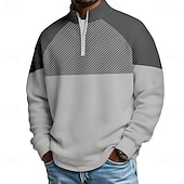 voordelige Heren Geometrisch Polo-Voor heren Kleurenblok Meetkundig Poloshirts met rits Lange mouw Poloshirt opa kraag Casual School Sportkleding Feestdagen Alledaagse kleding 3D-afdrukken Polo met kwartrits Lente Herfst blauw