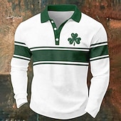 cheap St. Patrick's Day Polo-St Patrick's Day Men's Shamrock Waffle Polo Shirts Long Sleeve Polo Shirts Collared Shirts Casual Daily Wear Festival Outfit Buttons Spring Fall White Dark Green Green