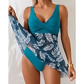 tanie Tankini i bikini do surfingu-Damskie Docieplacze Dwuczęściowy kostium kąpielowy Kąpielówki Kwiaty Stroje kąpielowe Niebieski UPF 50+ Bez rękawów - Surfing Plaża Pływacki Lato