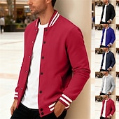 economico Giubbotti Casual-Per uomo Giacca Leggera Giacca Casual Giacca College Casuale Quotidiano Tasca Primavera Autunno A righe Streetwear Elegante Colletto Mao Regolare Nero Rosso Blu marino Blu reale Grigio chiaro Giacca