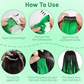  Zielone Peruki 16 Pcs Kolorowe Włosy Syntetyczne Clip in Kręcone Falowane Pasemka dla Dziewcząt Kobiet Dzieci w Wielu Kolorach