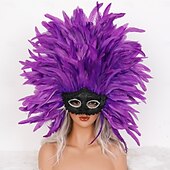 halpa Lisätarvikkeet-Karnevaali 2026 Rio Karnevaali Samba Lisävarusteet Karnevaali Höyhenmaski Päähine Punainen Oranssi  Valkoinen Täysin Höyheninen Maski Brasilia Festivaali Esityspuku