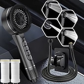 Χαμηλού Κόστους Σετ αξεσουάρ μπάνιου-5 τεμάχια χειροκίνητη κεφαλή ντους υψηλής πίεσης, τέσσερις λειτουργίες ψεκασμού, κεφαλή ντους με σταγόνες νερού ιόντων, επιτοίχια τοποθέτηση, με διακόπτη on/off, φιλτραρισμένο μασάζ ντους με λάστιχο