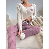 Χαμηλού Κόστους Ημέρα του Αγίου Βαλεντίνου Ύπνος &amp; Χαλάρωση-Γυναικεία Σετ Πυτζάμες Καθημερινό Ανατομικό Καρδιά Ελαστική μέση Μπλουζάκι Παντελόνι Καθημερινά Σπίτι Μακρυμάνικο Στρογγυλή Ψηλή Λαιμόκοψη Μαύρο Ανθισμένο Ροζ Ρουμπίνι Πράσινο του τριφυλλιού