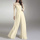 Χαμηλού Κόστους Ολόσωμες φόρμες της μαμάς-Φό Dresses Παραλιακό Γάμο Αίθουσα Casual Γάμο Φόρεμα Ζώνες Ψευδαίσθηση Λαιμό Μακρύ Μανίκι Έδαφος Μήκος Δαντέλα Γάμου Με Εφαρμογές