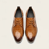 Недорогие Дерби туфли-мужские коричневые оксфорды из искусственной кожи с крокодиловым узором - элегантные туфли на шнуровке для официальных и деловых нарядов