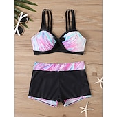 billige Bikinisett-Dame Bikini 2 Delt Badedrakt Boho Shorts Slim Uten Rygg Ferie Strand Bekledning Fargeblokk Geometrisk V Hals Uten Ermer Badedrakter